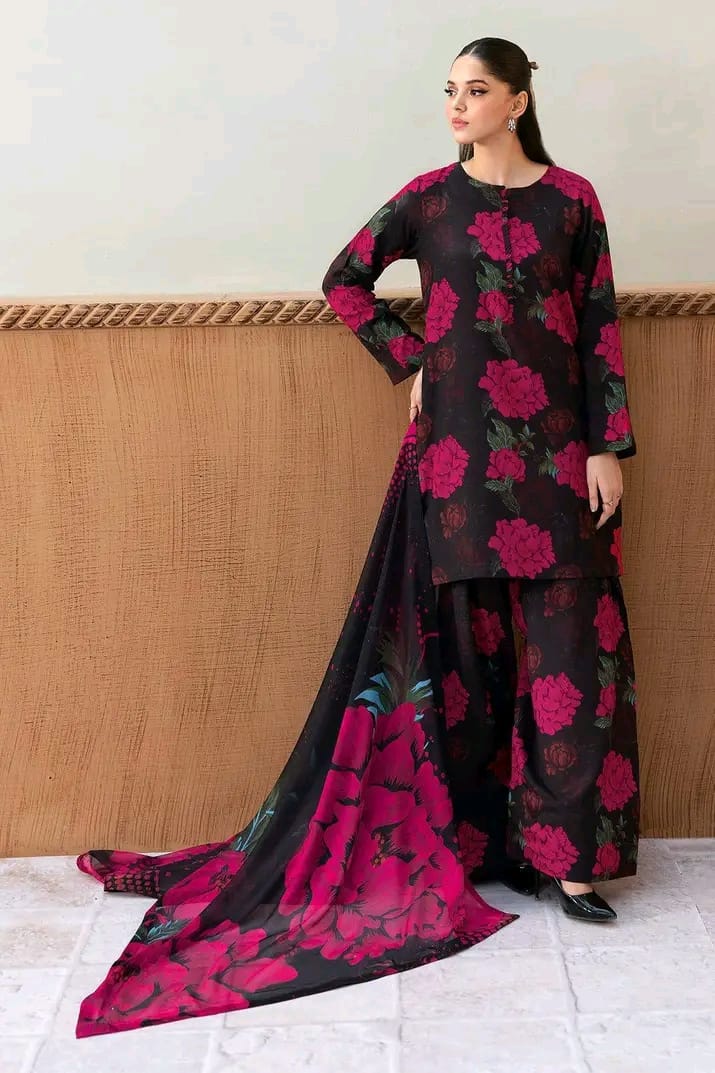 Black and pink rose print kurta with palazzo